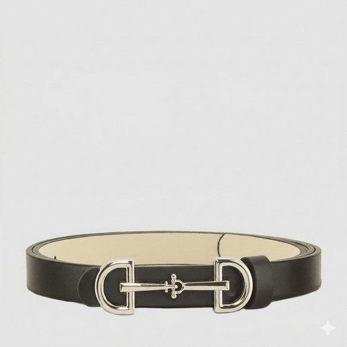 Lux Horsebit Buckle Thin Belt in Black & Silver