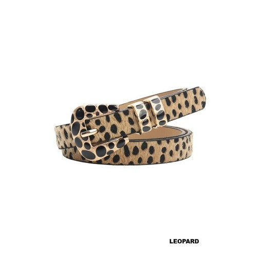 U-410 Leopard Buckle Hair Thin Belt in Beige & Black