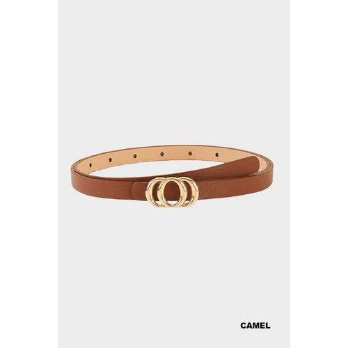 U-414 Triple O Buckle Thin Belt in Camel