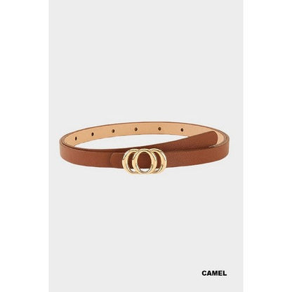 U-414 Triple O Buckle Thin Belt in Camel