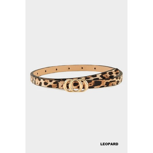 U-414 Triple O Buckle Thin Belt in Leopard