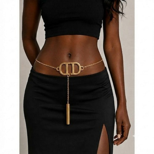 DD Buckle Chain Belt in Gold