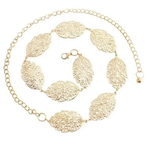 EVFVGRKNNZY Leaf Chain Belt in Gold