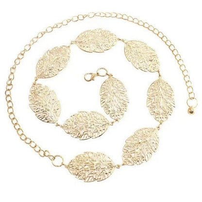 EVFVGRKNNZY Leaf Chain Belt in Gold