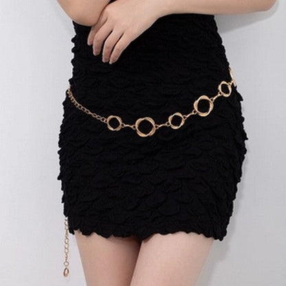 EVFVG9Z8RM2 Ribbed Circle Chain Belt in Gold