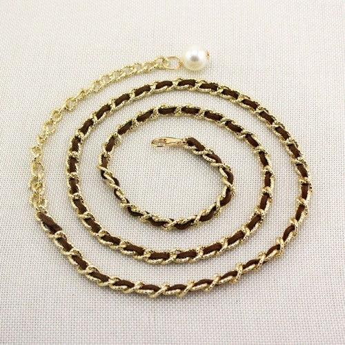 EVFV9NMVJK2 Leather Thread Chain Belt in Coffee