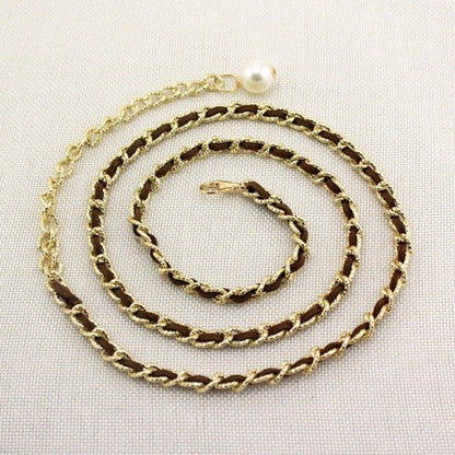 EVFV9NMVJK2 Leather Thread Chain Belt in Coffee
