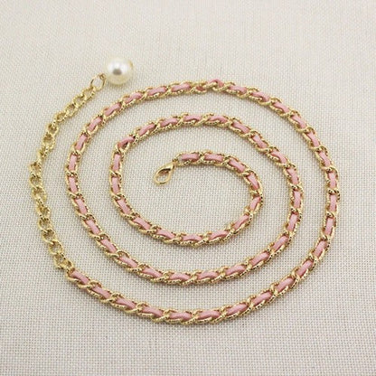 EVFVQPK593Z Leather Thread Chain Belt in Pink