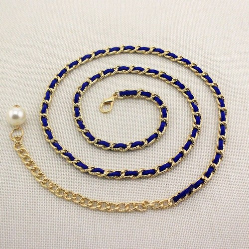 EVFV75P3JWQ Leather Thread Chain Belt in Royal Blue