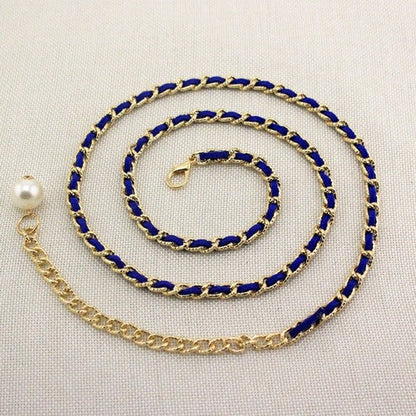 EVFV75P3JWQ Leather Thread Chain Belt in Royal Blue