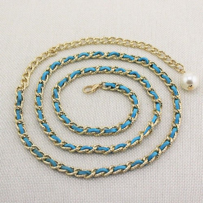 EVFVN6EV9Q2 Leather Thread Chain Belt in Sky Blue