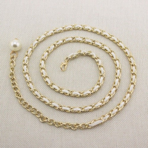 EVFVMYZ879X Leather Thread Chain Belt in White