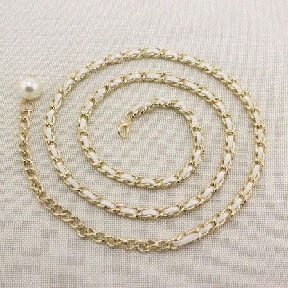 EVFVMYZ879X Leather Thread Chain Belt in White