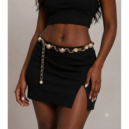 Pearl Ball Chain Belt in Black