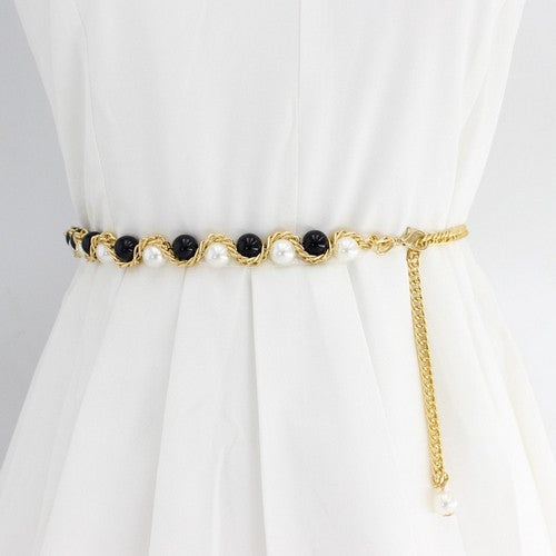Pearl Ball Chain Belt in Black