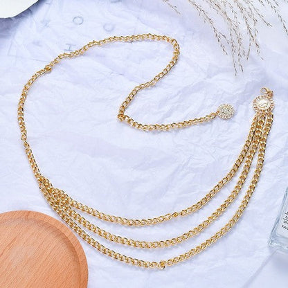 Triple Cuban Chain Belt in Gold