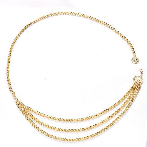 EVFVN8VJMX2 Triple Cuban Chain Belt in Gold