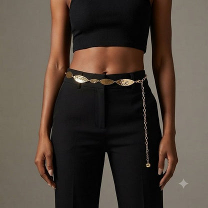 Hammered Leaf Chain Belt in Gold