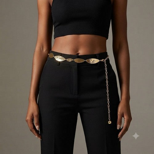 Hammered Leaf Chain Belt in Gold