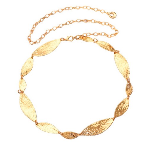 EVFVX9Z2WW3 Hammered Leaf Chain Belt in Gold