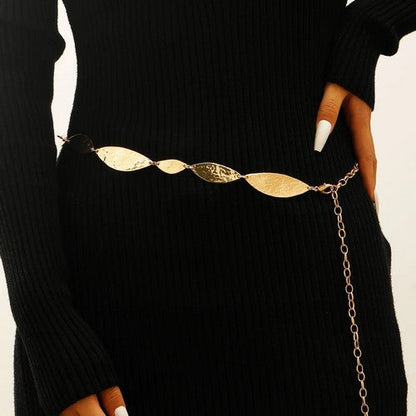 Hammered Leaf Chain Belt in Gold