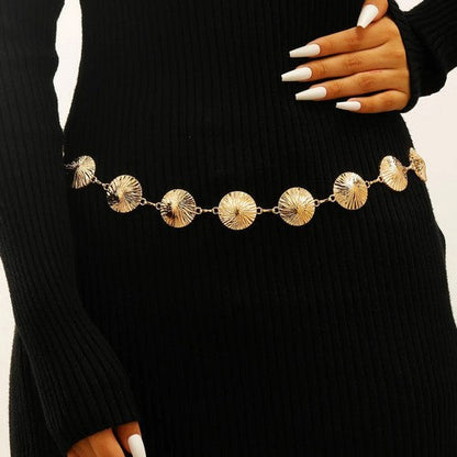 EVFV682R995 Sunburst Disc Chain Belt in Gold