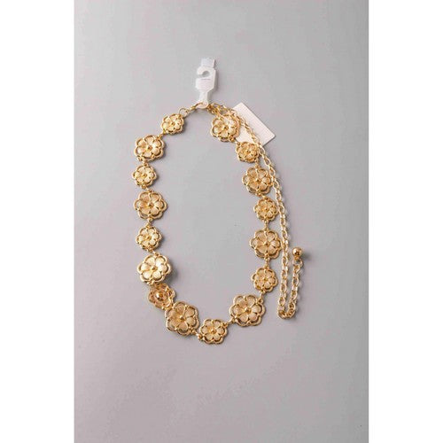 Flower Link Chain Belt in Gold
