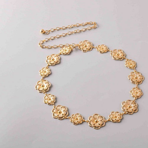 BTE1528G Flower Link Chain Belt in Gold