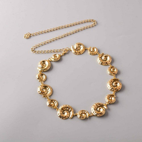 BTE1531G Hammered Spiral Shell Chain Belt in Gold