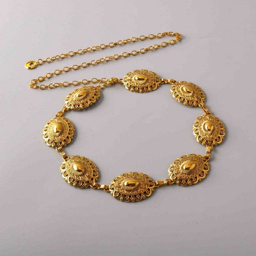 BTE1533 Oval Concho Chain Belt in Gold