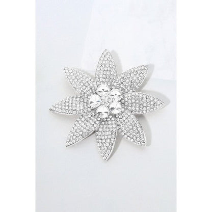 Oversize Rhinestone Flower Pin Brooch in Silver