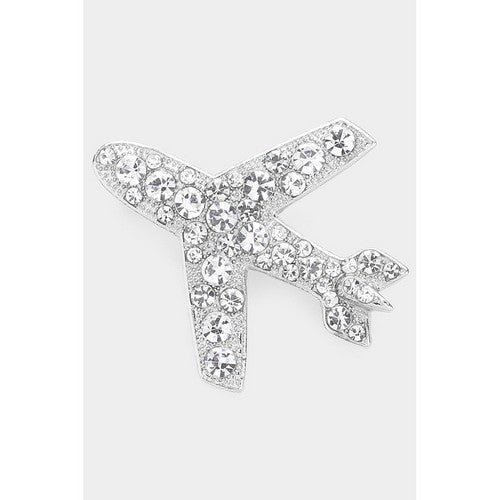 BR1509 Rhinestone Airplane Pin Brooch in Silver