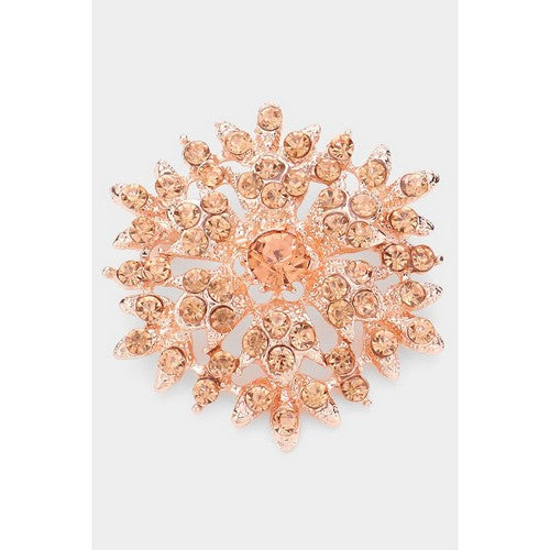 BR0617 Crystal Snowflake Pin Brooch in Rose Gold