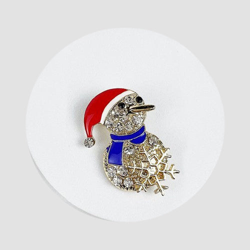 Snowman Rhinestone Christmas Brooch