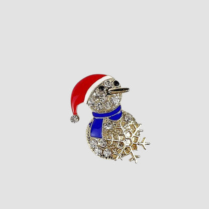 Snowman Rhinestone Christmas Brooch