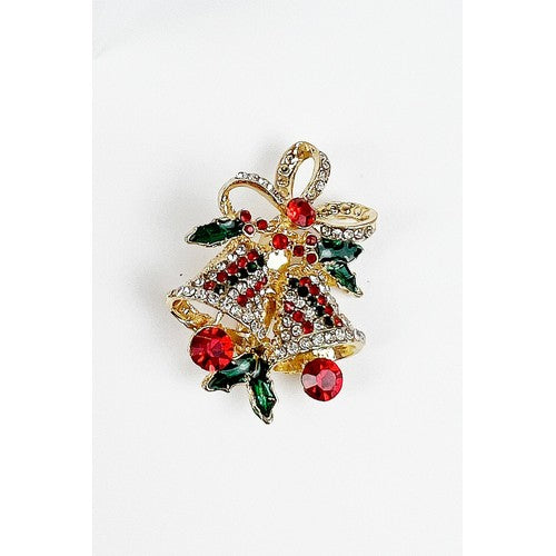 MSNV11931 Rhinestone Christmas Brooch Bells