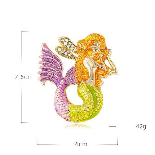 Mermaid Rhinestone Enamel Brooch