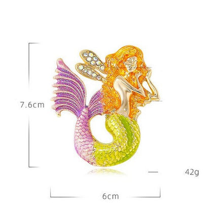 Mermaid Rhinestone Enamel Brooch