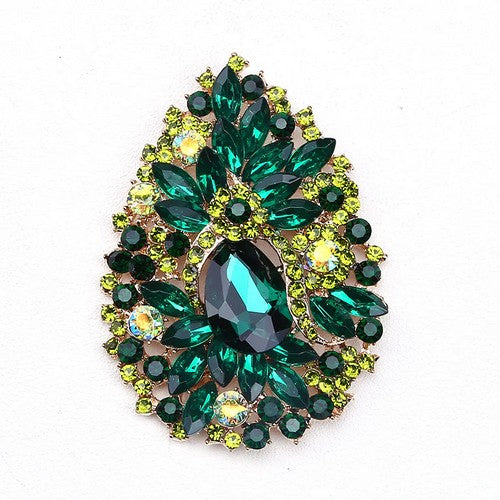 Jumbo Rhinestone Marquise Brooch in Green