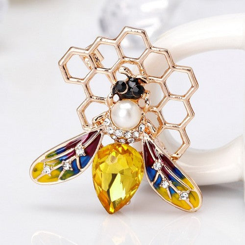 PA3820 Honey Bee Rhinestone & Enamel Brooch