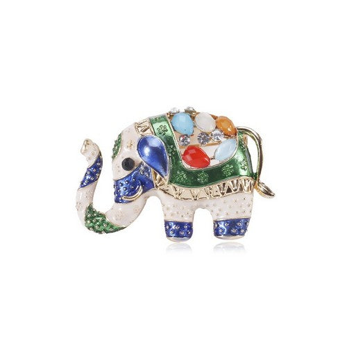 Enamel Gem Elephant Brooch