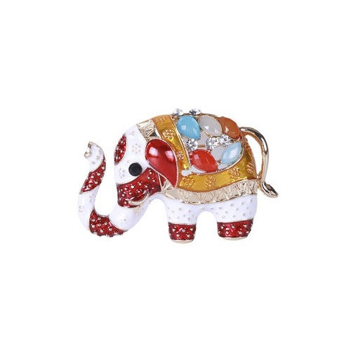Enamel Gem Elephant Brooch in Red