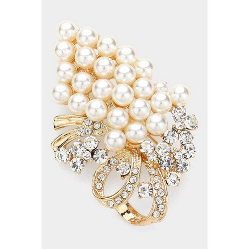 BR06763 Pearl Grape Pin Brooch in Gold & Ivory
