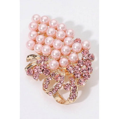 Pearl Grape Pin Brooch in Gold & Pink