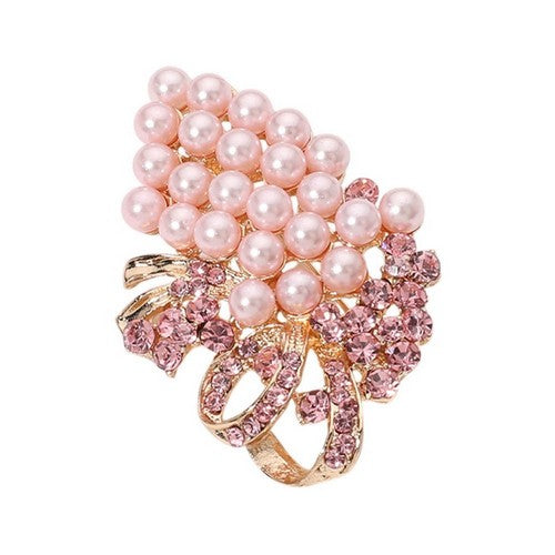 BR06763 Pearl Grape Pin Brooch in Gold & Pink