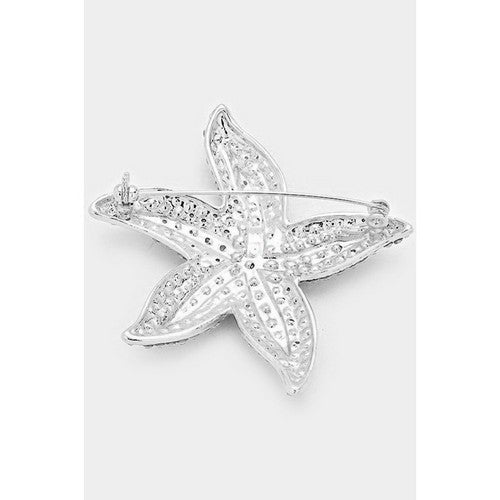 Rhinestone Starfish Pin Brooch in Silver