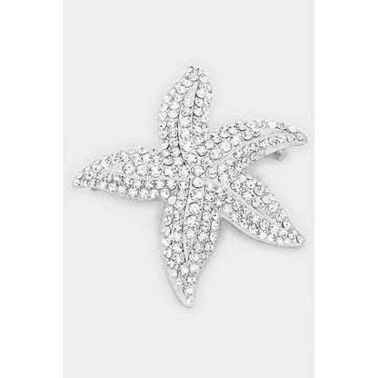 BR06507 Rhinestone Starfish Pin Brooch in Silver 