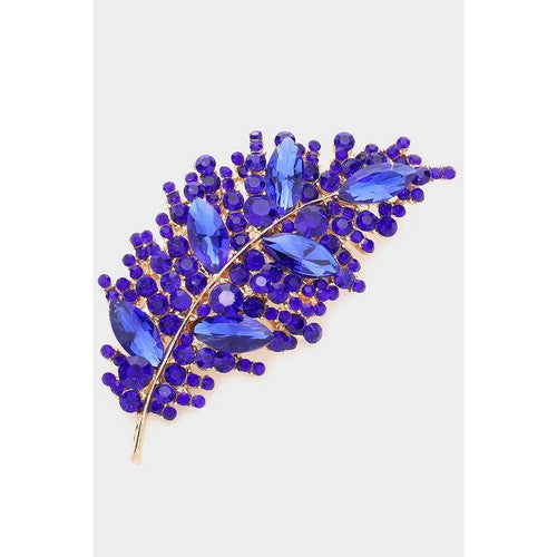 BR06746 Marquise Stone Accented Leaf Pin Brooch in Gold & Royal Blue