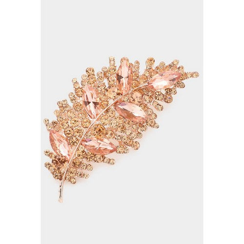 BR06746 Marquise Stone Accented Leaf Pin Brooch in Rose Gold