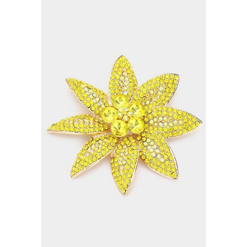 BR1392 Oversize Rhinestone Flower Pin Brooch in Gold & Yellow